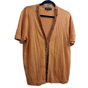 Jones New York Collection Open Cardigan Women’s XL Linen Beaded Short Sleeve
